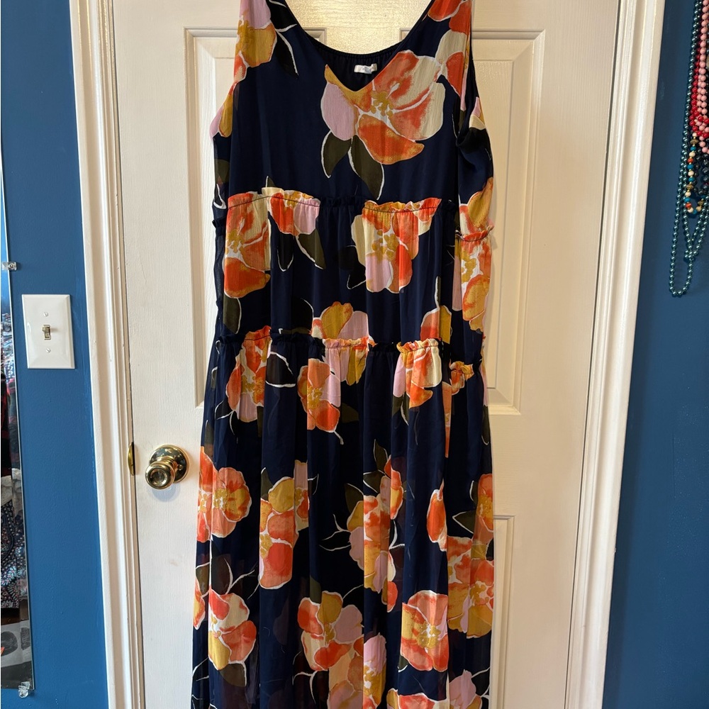 Maurices Blue and Orange Maxi Sundress Scoop Neck Sleeveless